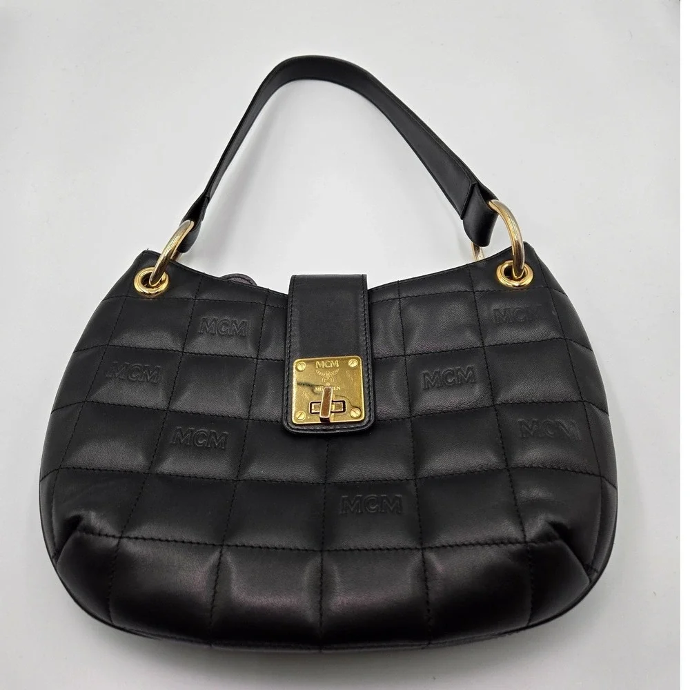 MCM Quilted Shoulder Bag Black Leather Designer Purse Handbag - Picture 10 of 10
